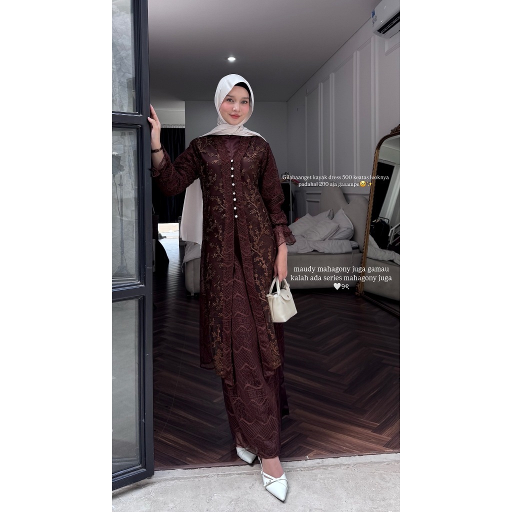 CANTIKA DRESS OUTER BUSUI FRIENDLY BRUKAT MIX/GAMIS BRUKAT TILE BORDIR PLUS OUTER TERPISAH SERAGAMAN