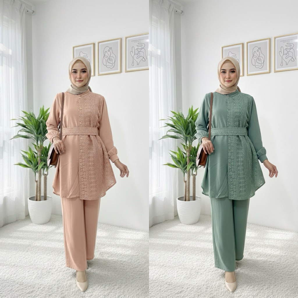 Oneset brokat premium setelan celana kemeja brokat