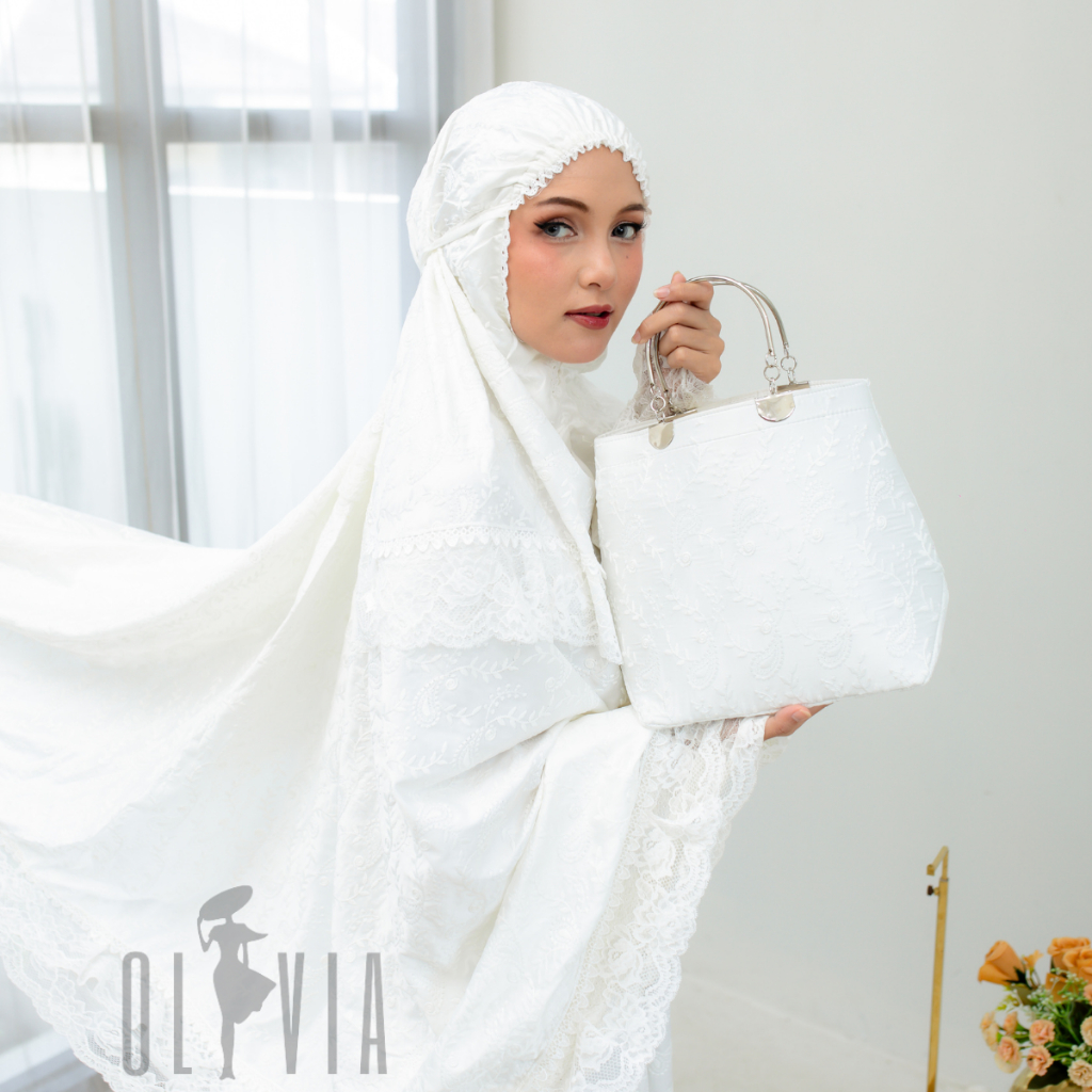 Mukena Dewasa Renda Kalung Mewah Jumbo Sutra Ori Warna Putih