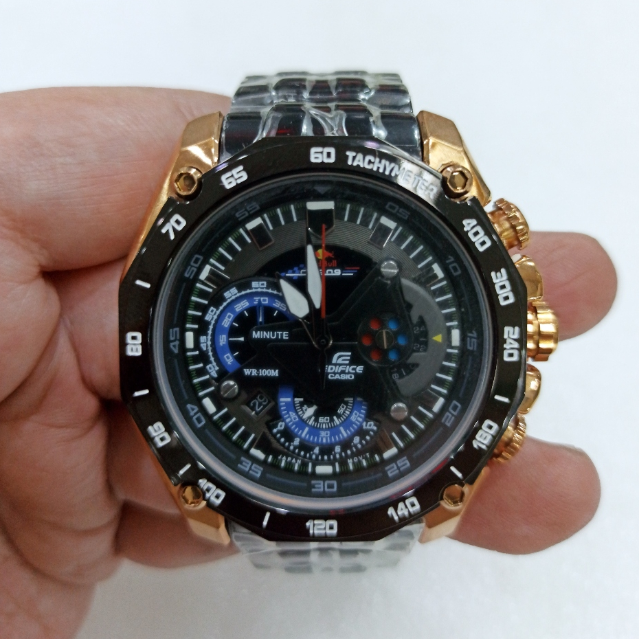 Jam Tangan Pria C*s*o ED*F*C* EF-550 Chronograph RedBull Racing Rosegold Black Steel