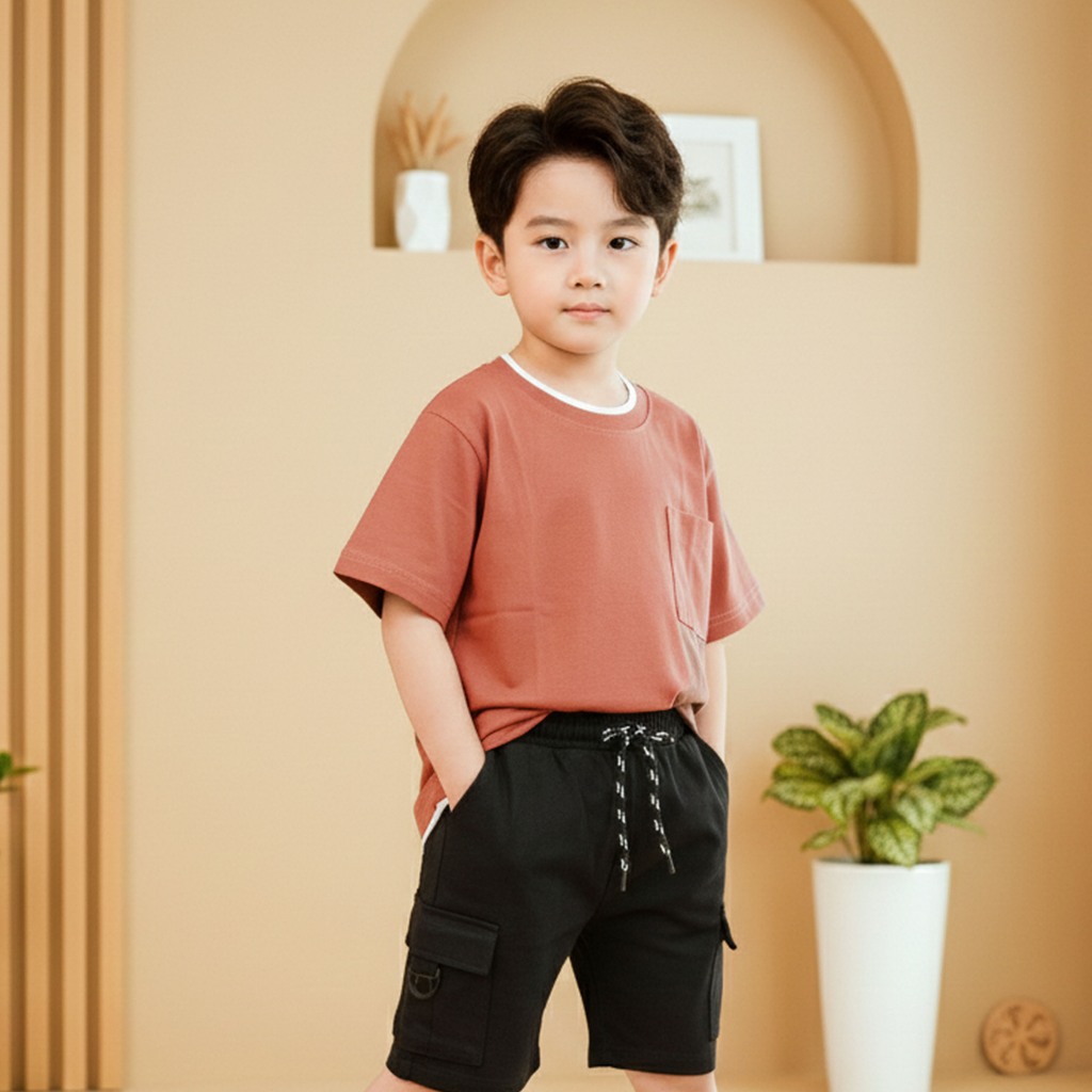 BRAVEKIDS - SETELAN KAOS POCKET TWO LAYER POLOS ANAK COTTON COMBED 24S CELANA DENIM