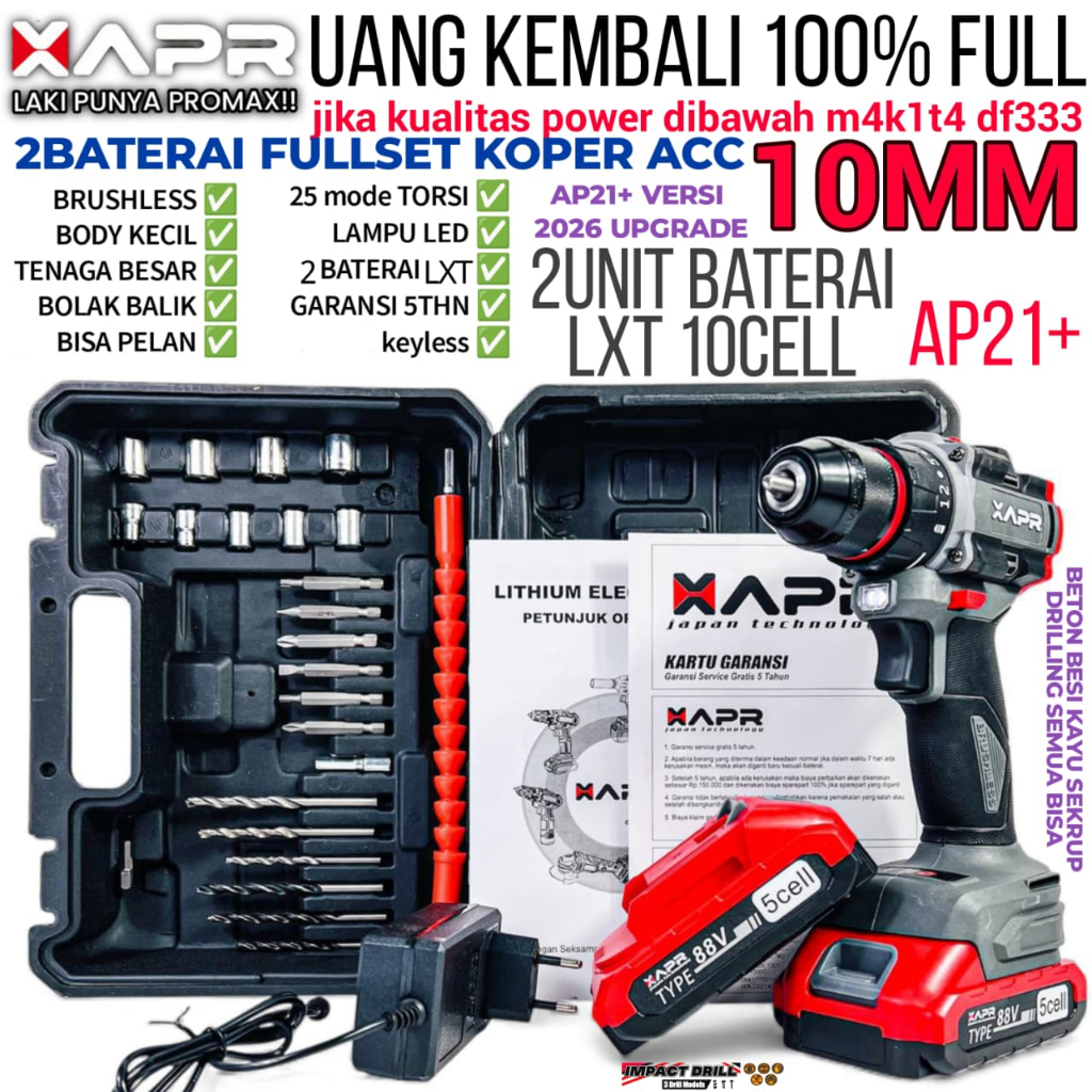 BOR CORDLESS BATERAI APR JAPAN AP21+ MESIN BOR BATERAI MULTIFUNGSI