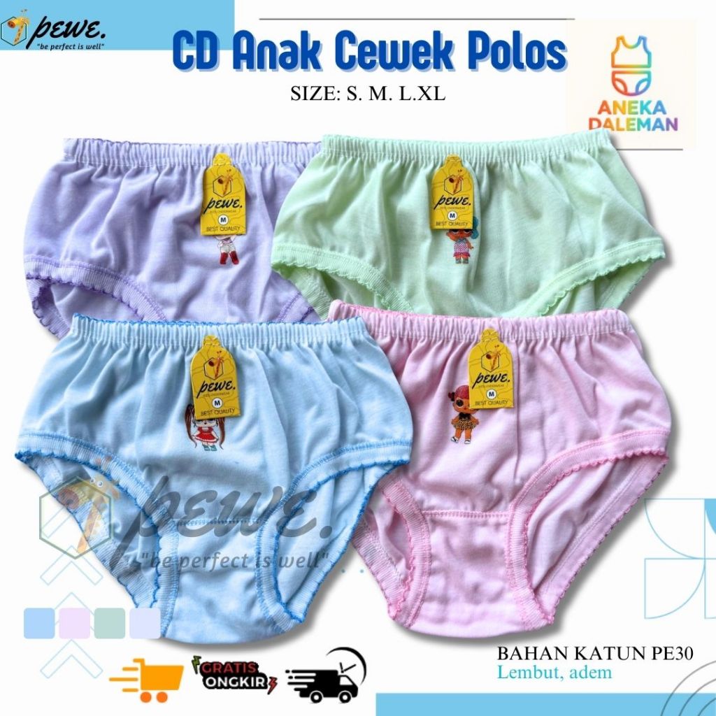 Isi Paket 1 Lusin /12 Pcs Celana Dalam Anak Perempuan – Cantik, Lembut & Adem Nyaman di pakai | Gros