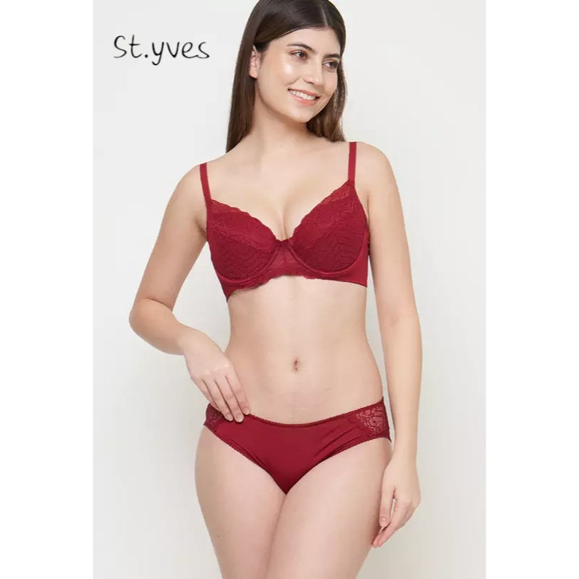Bra Set Wanita Kawat ST YVES Cup 3/4 Busa Tipis 34A 34B 36A 36B 38A 38B Underwire Mix Renda Pakaian 
