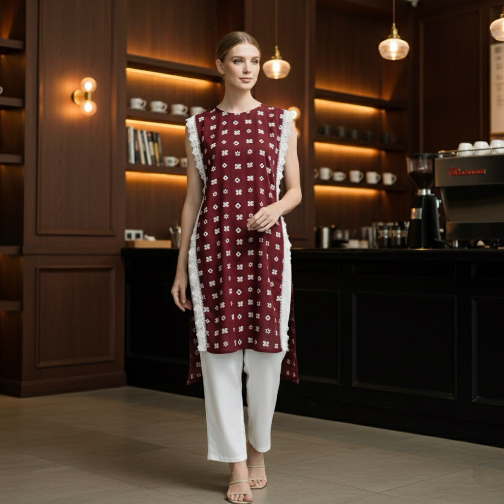 WIJI VEST BATIK MIX RENDA - ROMPI BATIK - OUTER BATIK RENDA - LONG VEST BATIK - BATIK RENDA - SEJAUH