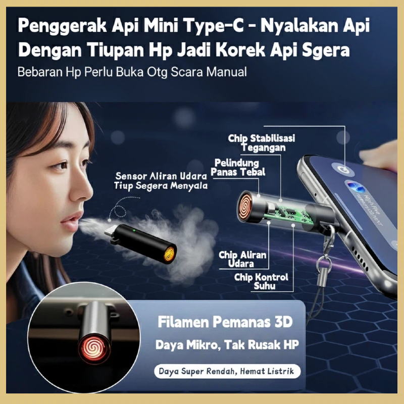 Korek Api HP / Korek Elektrik / Pematik Api Type C / Sensor Tiup / Mini / Unik / Tanpa Gas