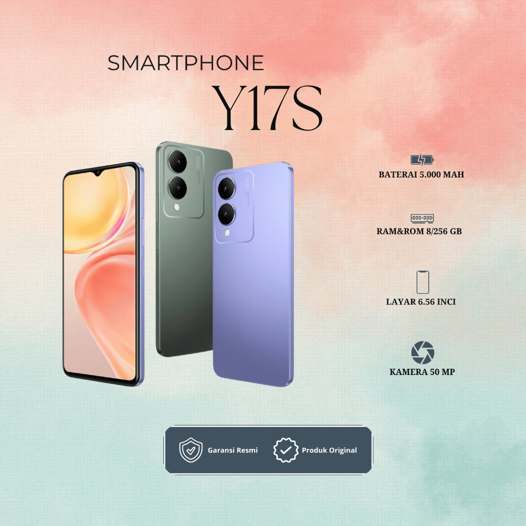 HP VIVO Y17S RAM 8/256 GB KAMERA 50 MP LAYAR 6.56 INCI ORIGINAL GARANSI 1 TAHUN