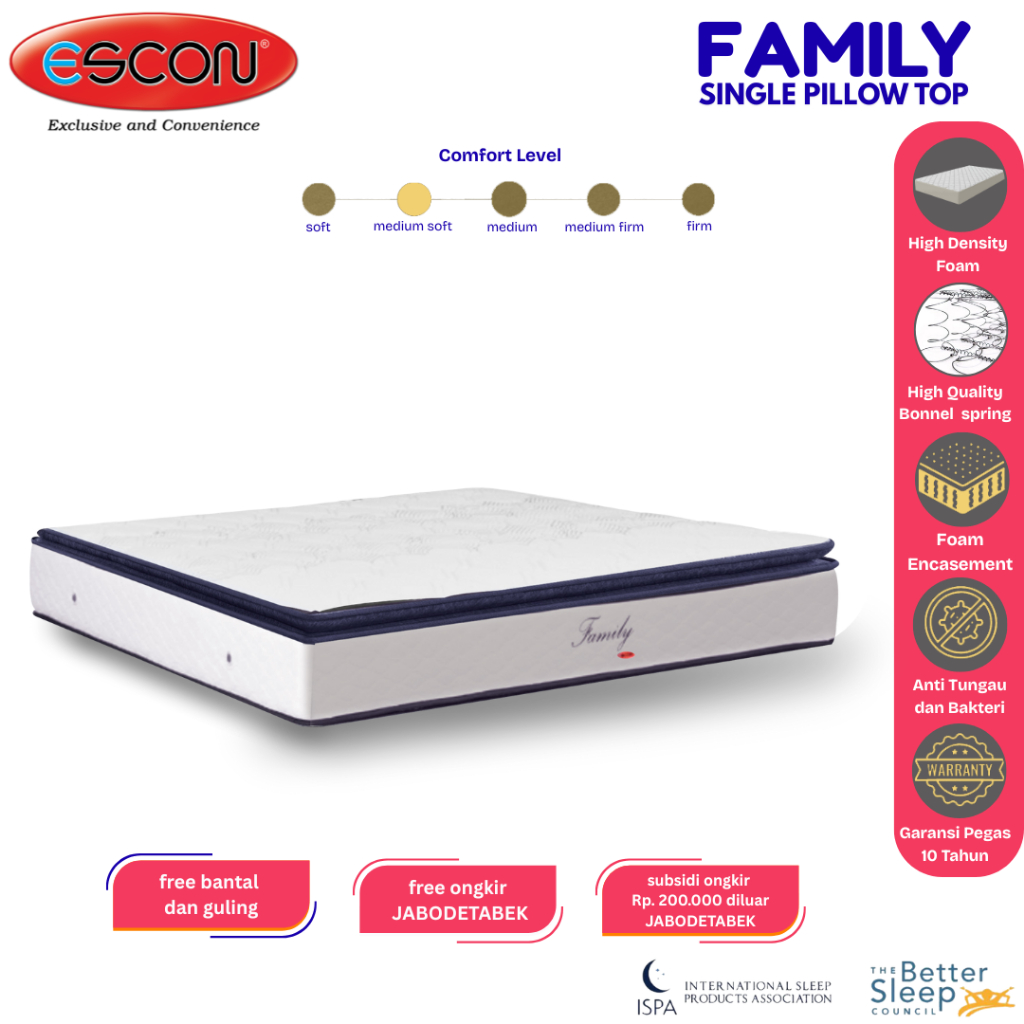 Escon Springbed Family Single Pillowtop – Hanya Kasur Spring bed
