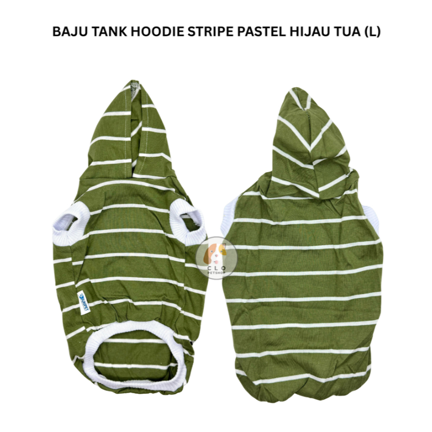 Baju Tank Hoodie Anjing Kucing Stripe Pastel Hijau Tua (L)