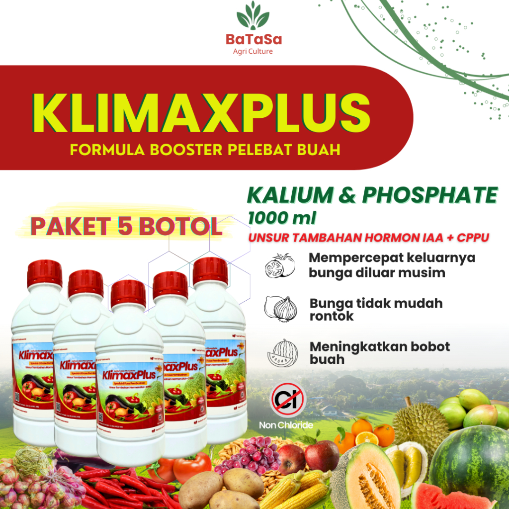 PAKET 5 Botol 1000 ml KlimaxPlus  Kalium Pospat Hormon IAA dan CPPU Pupuk Bunga Cepat 1000ml