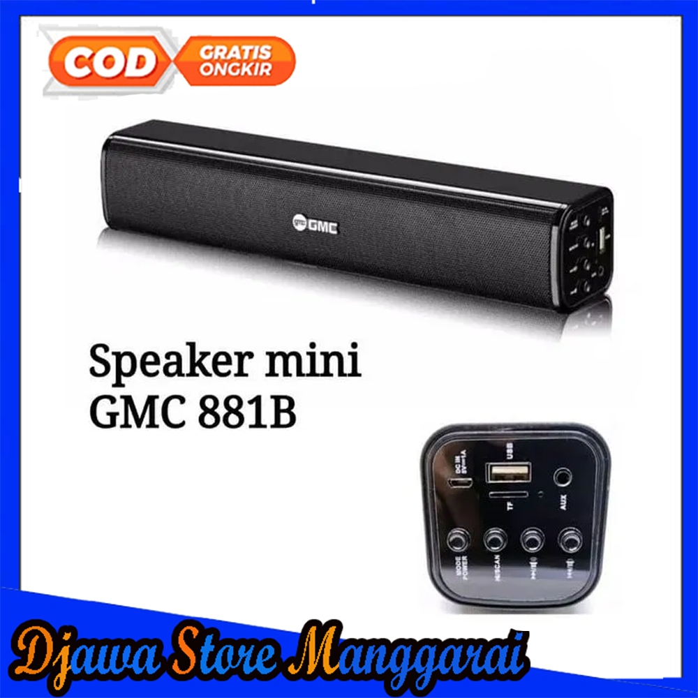 GMC Speaker Bluetooth 881B Mini Full Bass Jernih Bluetooth USB TF FM Hitam