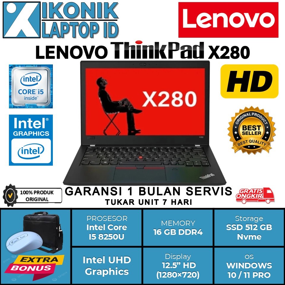 Lenovo Thinkpad X280 Intel i5 Ram 16GB 512GB SSD 12" Windows 10 Pro