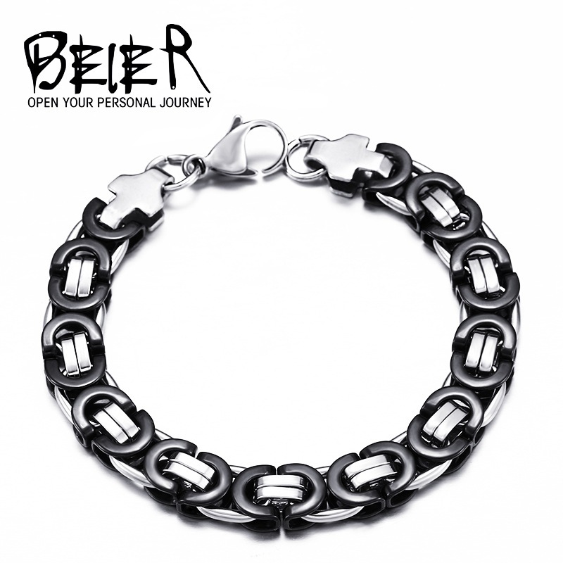 Gelang Rantai Black Silver 8,5 mm Beier Stainless Premium / Gelang Pria Rantai Hitam Silver Simple C