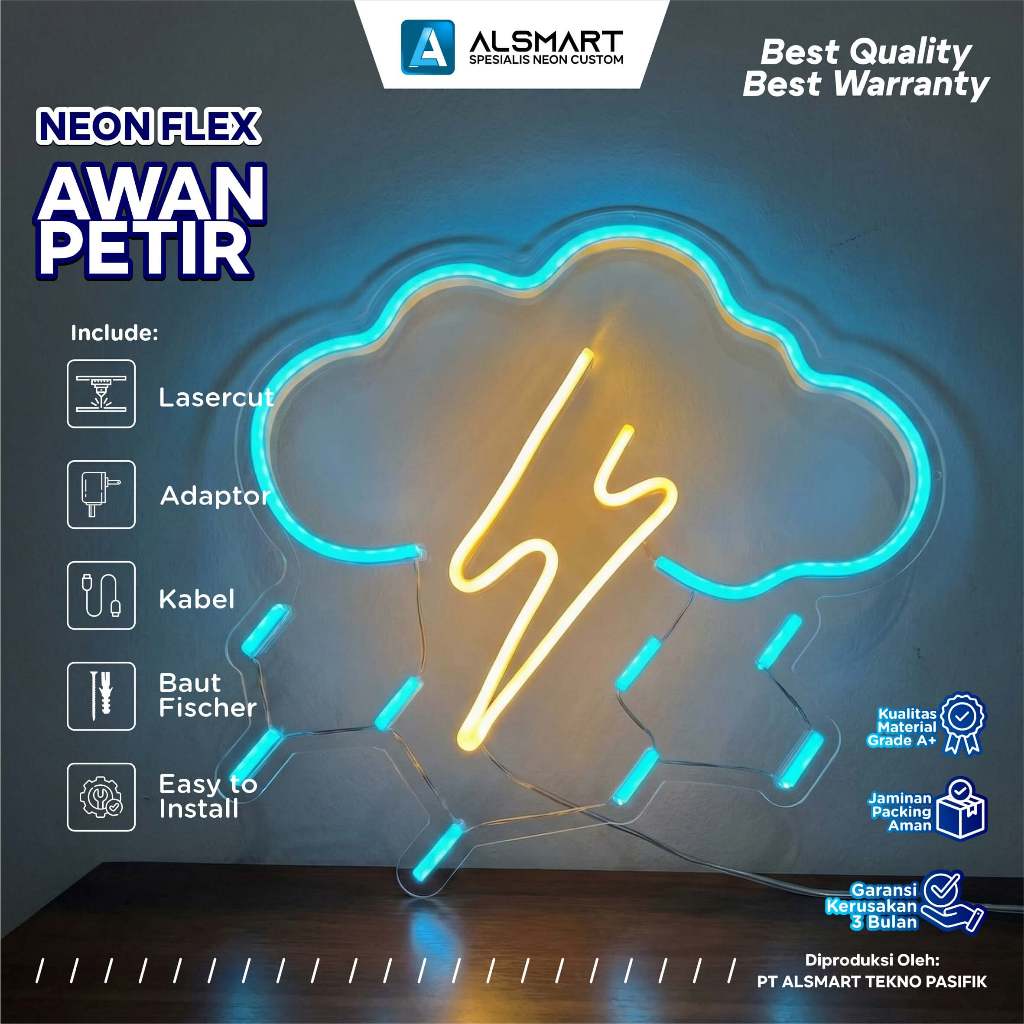 Lampu Neon Flex Awan Petir Thunder Cloud LED Dekorasi Kamar Aesthetic Lampu Tidur Anak