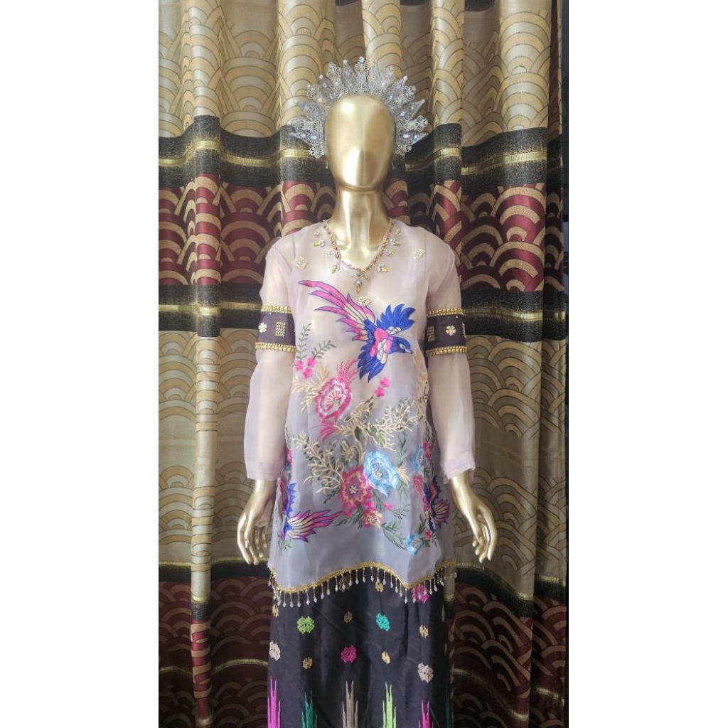 BAJU BODO ORGANZA MOTIF BORDIR BURUNG + SIMAK