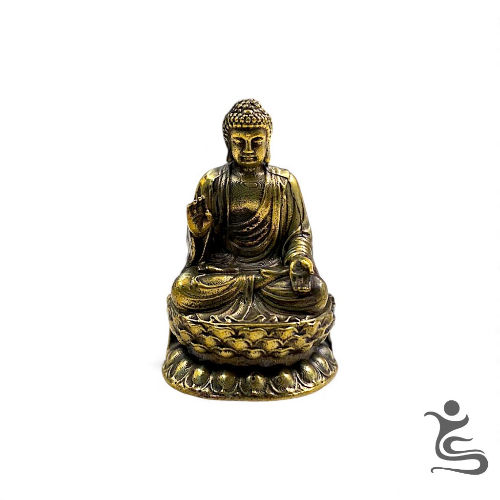 Patung Mini Buddha Duduk Meditasi Alas Teratai IFG 43 – Dekorasi Kuningan Ukiran Klasik