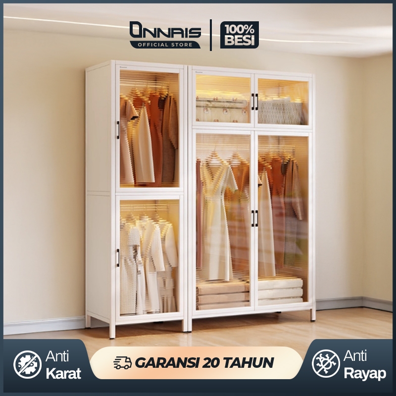 ONNAIS Wardrobe Lemari Pakaian Gantungan Lemari Baju Besi Lemari Besi Lemari Pakaian Full Besi