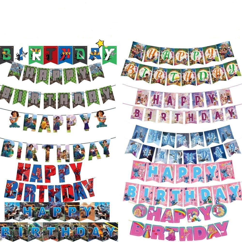 Banner Ulang Tahun Karakter Lucu / Banner Ultah Murah / Banner Sanrio/Spiderman/Duyung dll