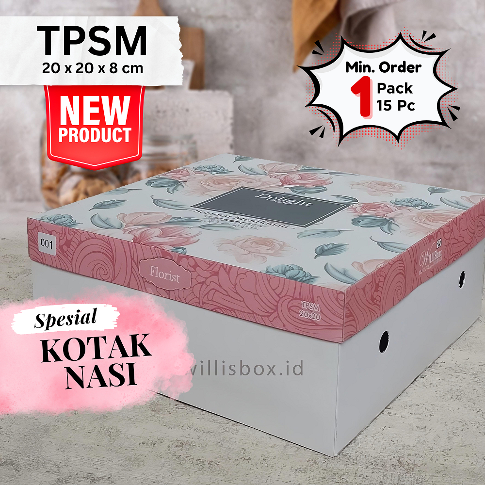 Box Nasi Kotak 20x20x8 TPSM (Motif) / Kotak Nasi Kekinian, Kotak Kue, Kotak Ayam Bakar, Catering Box