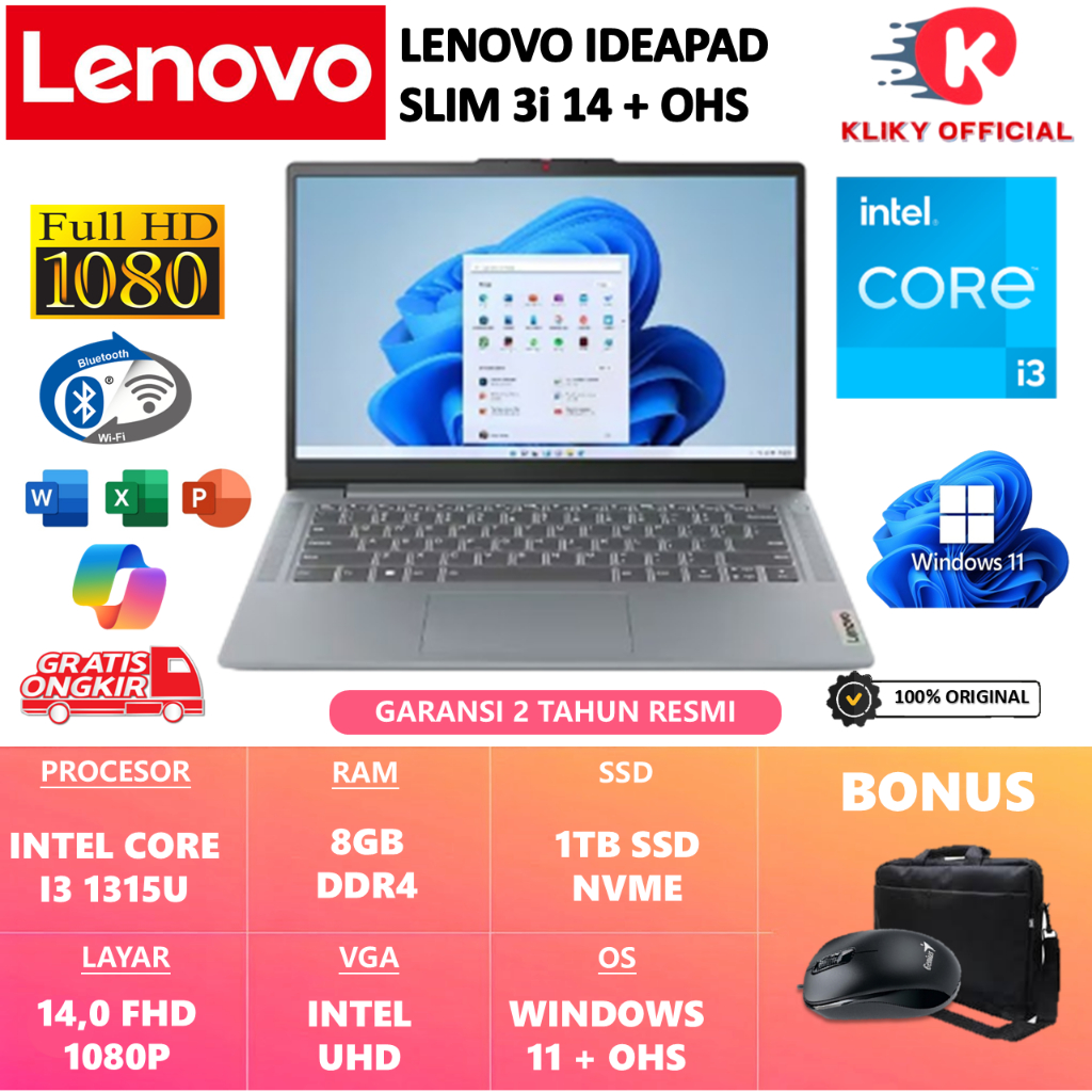 Laptop Terbaru Lenovo Ideapad Slim 3i 14 Intel Core i3 1315U 512GB Ssd 14.0 Full HD IPS