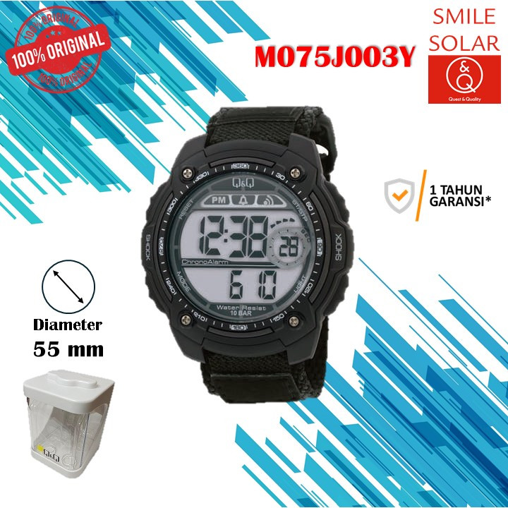 Q&Q Jam Tangan Pria Sporty Diameter Besar Nylon Kain Digital Original QNQ QQ M075 M075J Series