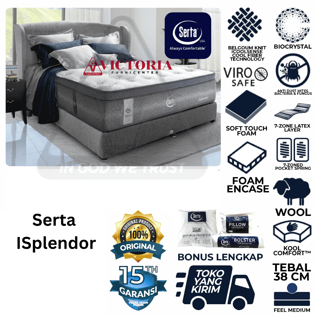 Serta iSplendor 180 x 200 180x200 Full Set Fullset Springbed Bedset Spring Bed Matras Mattress Termu