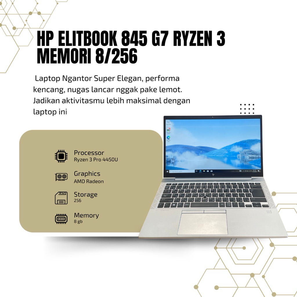 Hp elitebook 845 G7 Ryzen 3 pro 4450U memori 8 gb Ssd 256gb