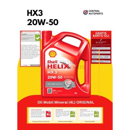 Oli Mobil Shell Helix HX3 20W-50 (4L) - Oli Mesin Mobil Bensin & Diesel