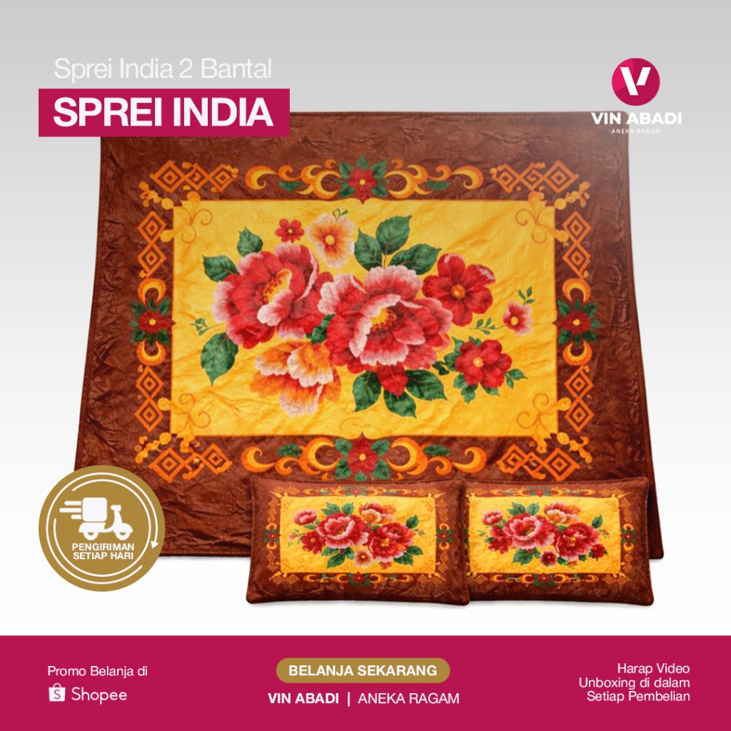Sprei India / Jadul / Penutup Ranjang 2 Sarung Bantal / Selimut