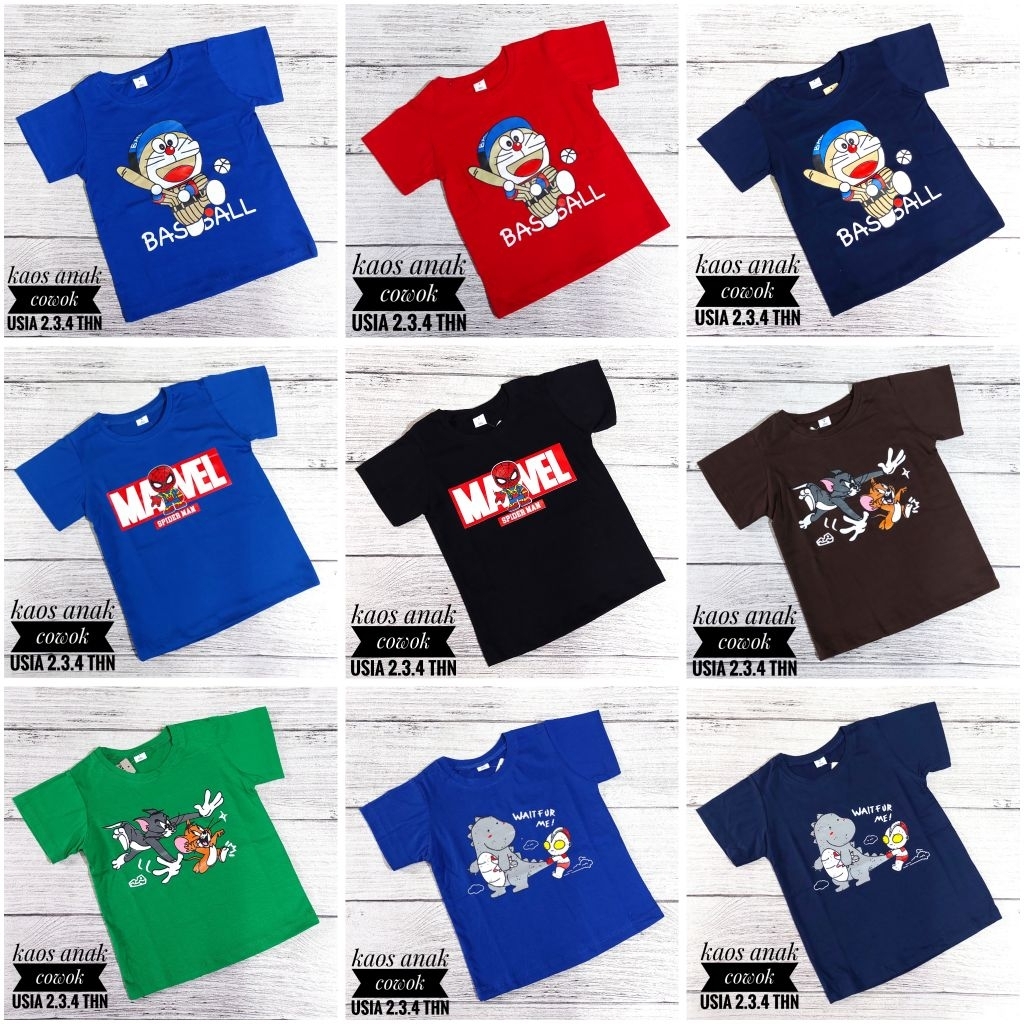 GROSIR LUSINAN (12PCS) Baju kaos anak/atasan anak laki laki-laki 234thn