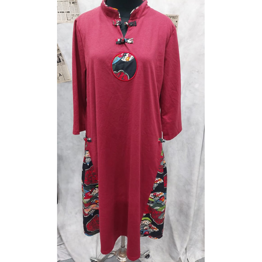 Dress cheongsam merah maroon kaos