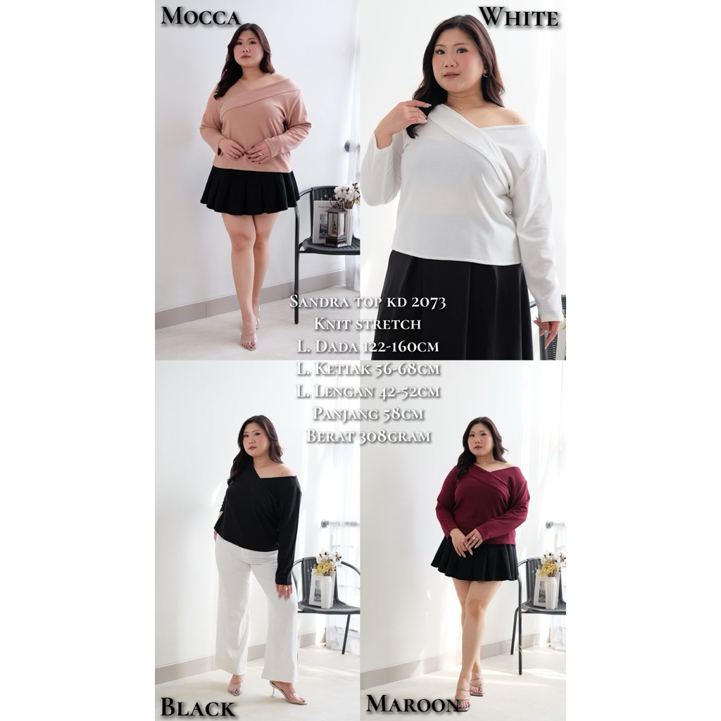 Sandra Bigsize Top kd 2073 | Atasan jumbo knit stretch one shoulder