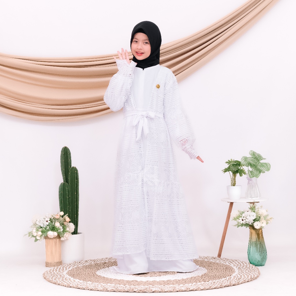 Lavanya - Gamis Brokat Aliyya | Gamis Muslim Remaja & Anak Perempuan Outer Bisa Dilepas | Dress Leba
