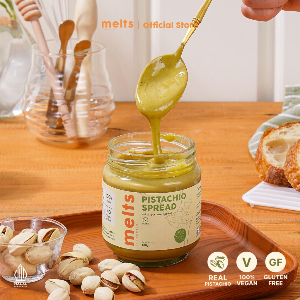 Melts Pistachio Spread | Selai Kacang Pistachio Plant Based Vegan untuk Roti Bahan Kue Baking Pastry