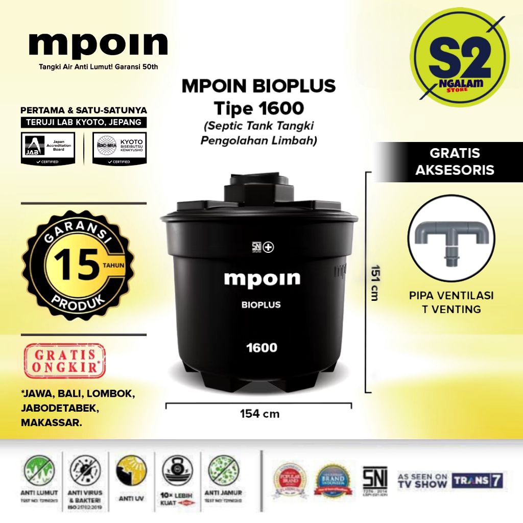 Tandon Air - MPOIN BIOPLUS 1600 Liter SEPTIC TANK