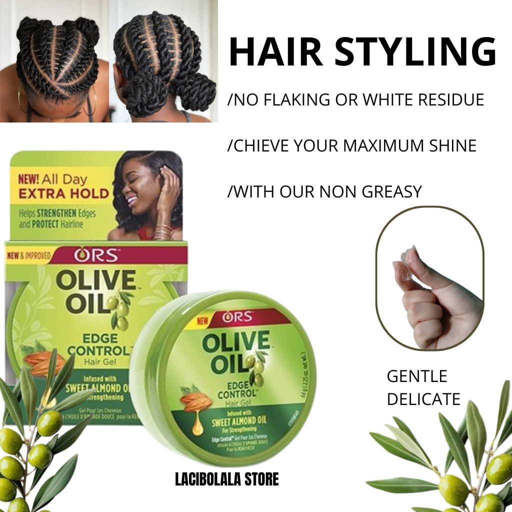 ORS Edge Control Olive Oil 64gr – Tahan Lama, Anti Frizz, Almond Oil | Gel Rambut Made In U.S.A