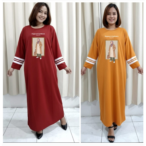 GAMIS Wanita Dewasa ELEGANCE lengan panjang pakaian perempuan gamis kaos
