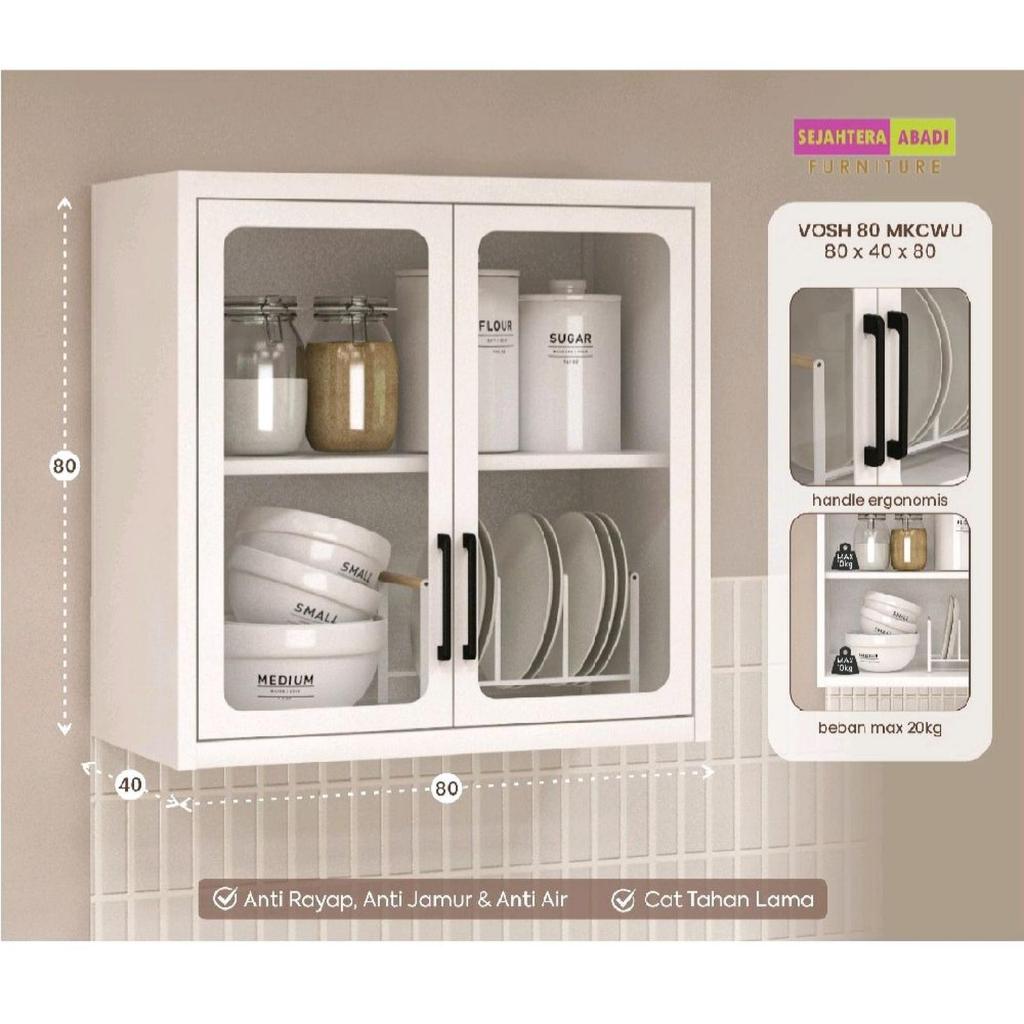kitchen set besi atas 2 pintu VOSH 80 besar & VOSH 80s kecil rak besi Kaca rak dapur gantung minimal