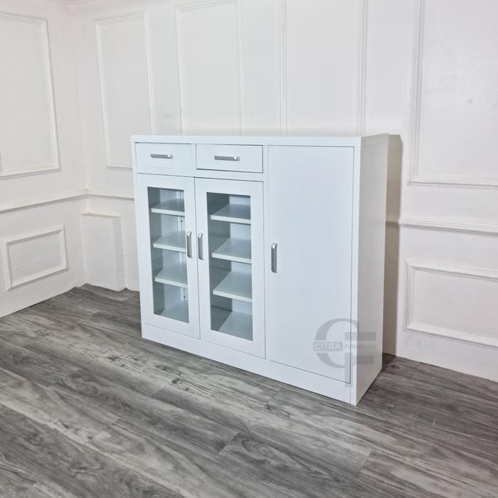 Lemari  Rak Sepatu 3 Pintu Besi Kaca 120 cm