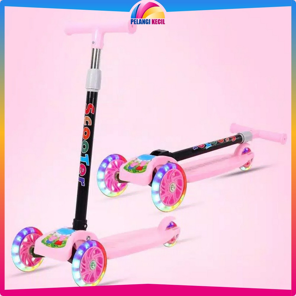 Mainan Otopet Scooter Anak Karakter Kumbang Roda 3 / Mainan Scooter Bisa Lipat Lampu LED Musik Eduka