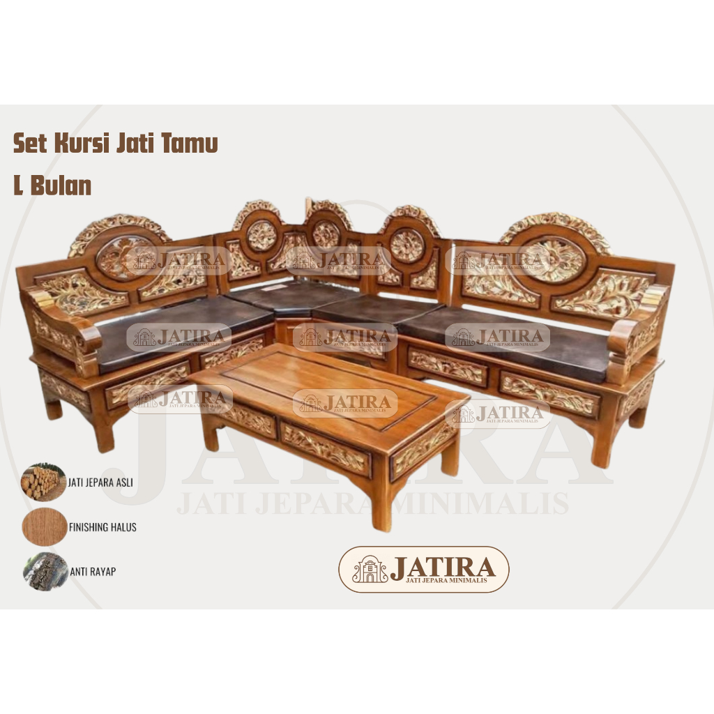 Set Kursi Sofa Jati L Bulan | Kursi Sofa Jati Jepara Asli Palembang