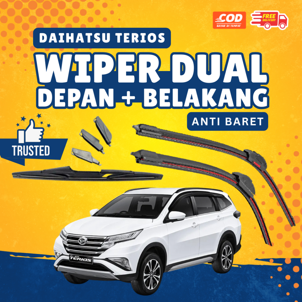 Paket Lengkap Wiper Mobil TERIOS Kaca Depan Dual Karet +  Wiper Kaca Belakang Single Karet
