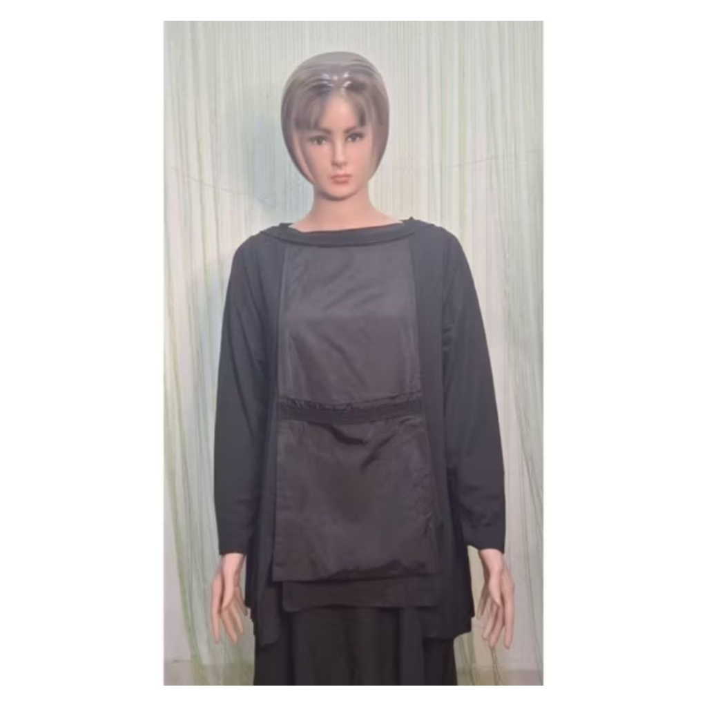 blouse blus wanita jumbo hitam polos lengan panjang