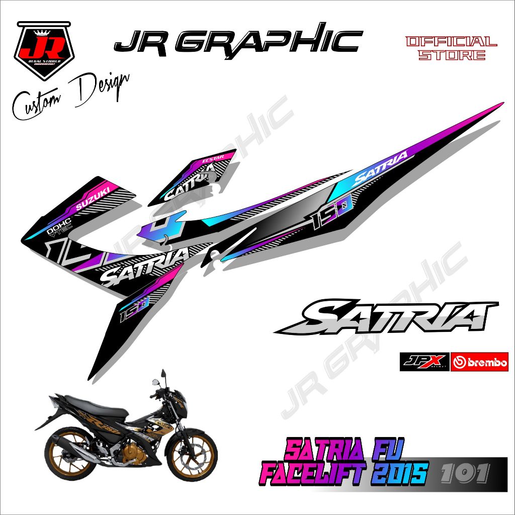 Striping Satria Fu Facelift 2013-2015 Racing Minimalis 4 Warna Tahan Bensin Vinyl