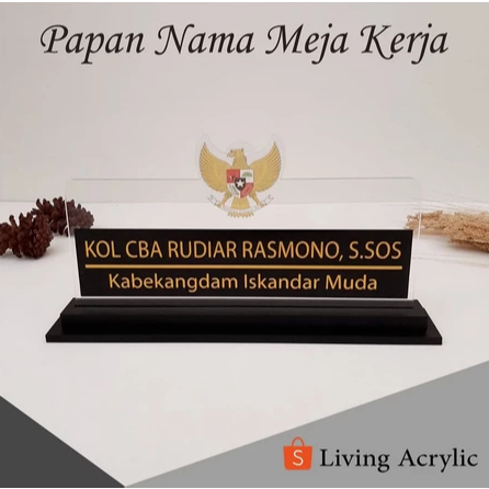 Custom Papan Nama Meja Kerja Akrilik Papan Nama Meja Kantor Kayu Ukuran 35cm