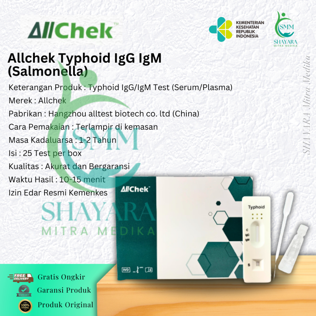 Allchek Typoid IgG IgM (Salmonella) Cassette Isi 25 set