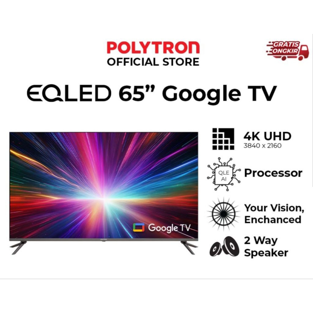 eqled polytron 65" qled 4k pld-65qg9029 quantum led smart android tv mola tv internet ultra hd youtu