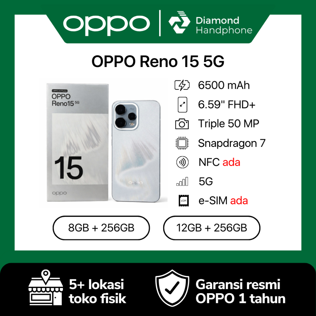 Oppo Reno 15 5G 8/256 12/256 8/256GB 12/256GB 8GB 12GB 256GB Garansi Resmi