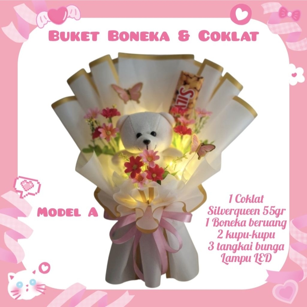 Buket Boneka dan Coklat / Buket Boneka Wisuda dan Coklat / Buket Boneka Valentine