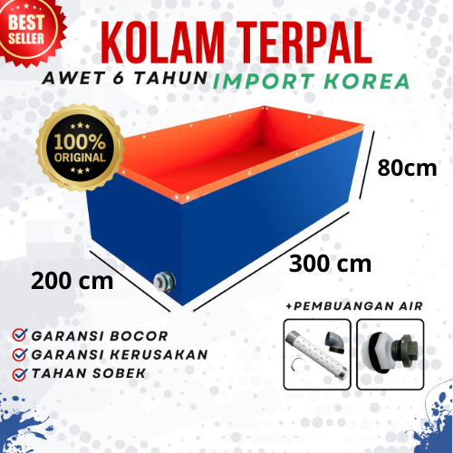 Kolam Terpal Kotak 3x2x0,8 / 300x200x80 / 3x2x80 Untuk Budidaya Ikan Lele, Nila